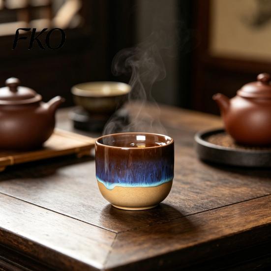 Tazza da Latte Ceramica Fatta a Mano Senza Manico per Bevande Calde Fredde 150ml Gres Rustico Tazza da Caffè Cappuccino Senza Gambo Tè Facile da Pulire Regalo Unico