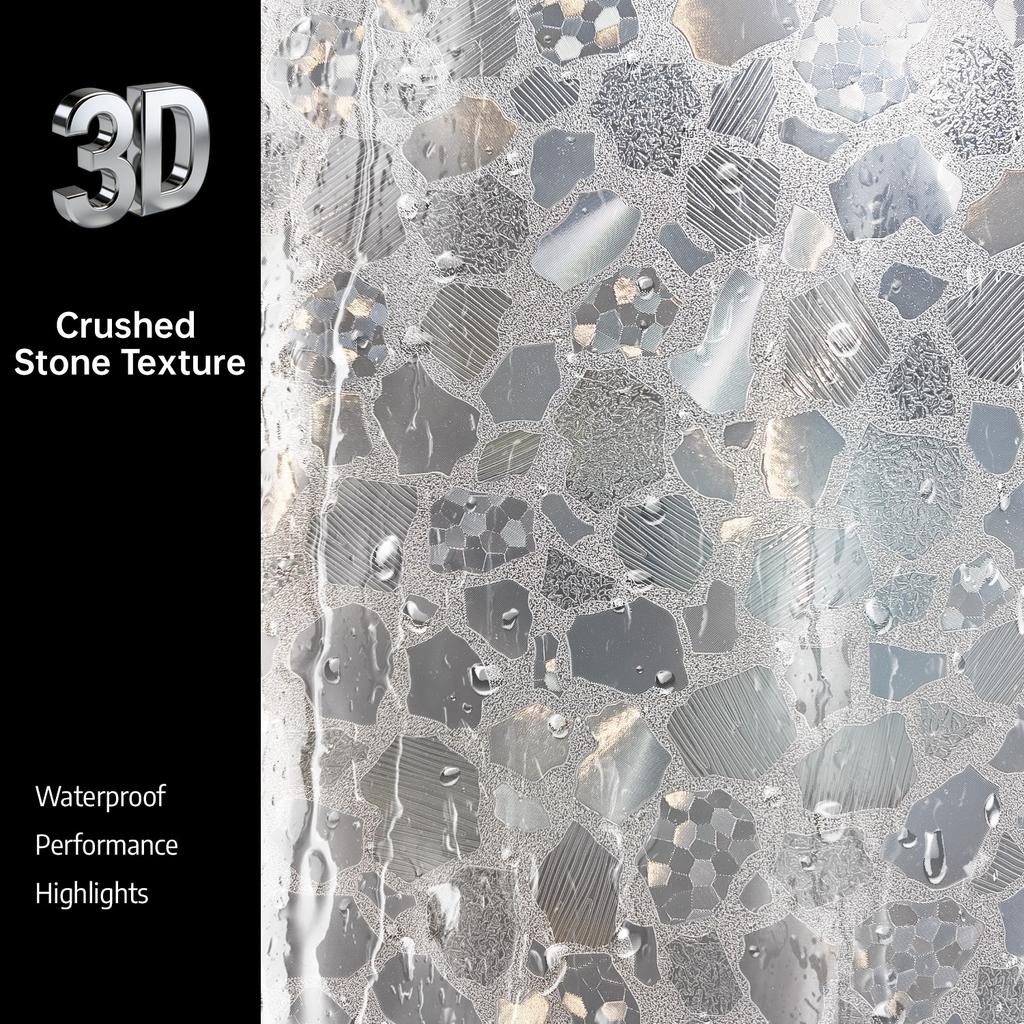 1Pc Crushed Stone Pattern Pebble Shower Curtain 3D Effect Semi-Transparent Waterproof Bathroom Decor