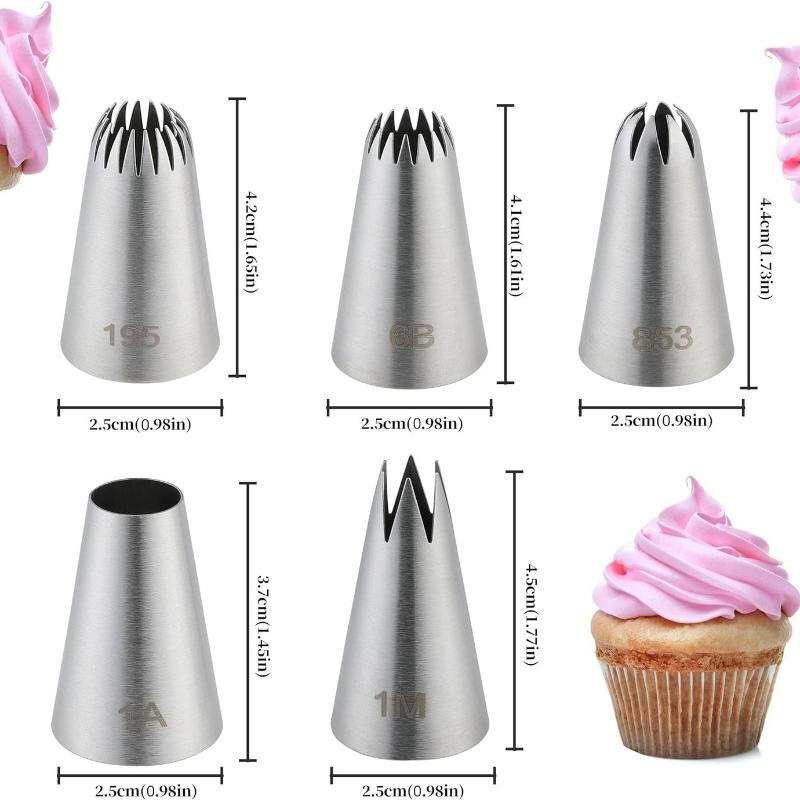 

5Pcs Stainless Steel Piping Nozzle Cream Cake Cupcake Drop Flower Rose Pastry Baking Tools #1M 6B 195 1A 853