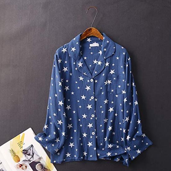 Yume Pajamas Double Gauze Cotton Room Wear Star Pattern Pajamas Marshmallow Cotton Comfortable Loungewear Present Day Day 100% Women's Men's Father's
