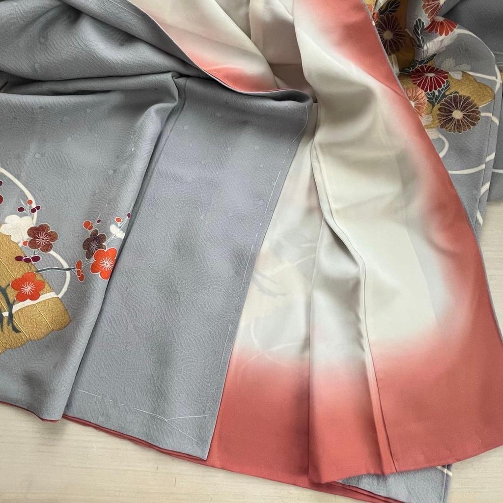 Used Light blue kimono Japanese clothing Japanese clothing Chrysanthemum Autumn leaves Flower Antique Retro Vintage Japanese clothing
