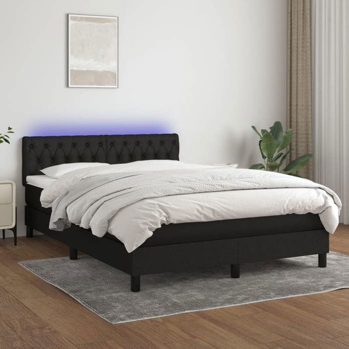 Maison Exclusive - Sommier à lattes de lit avec matelas LED Noir 140x190 cm Tissu