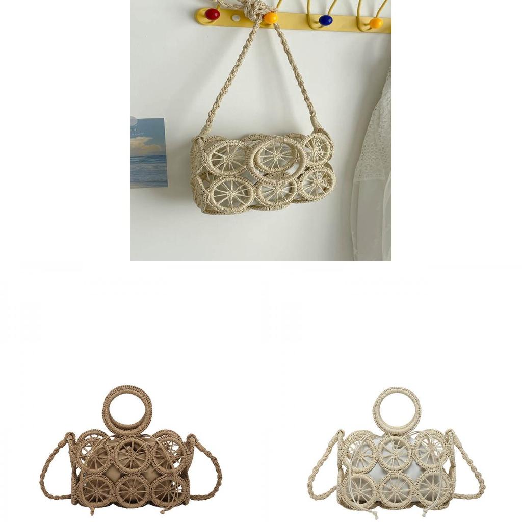 Boho Woven Handbag With Canvas Lining For Casual Beach Day Use