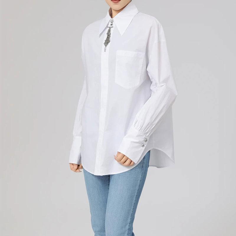 Mall 1116 Women's Spring and Autumn Lapel Design Sense Heavy Industry Nail Beads Fashion Casual Long Sleeve Shirt 111111