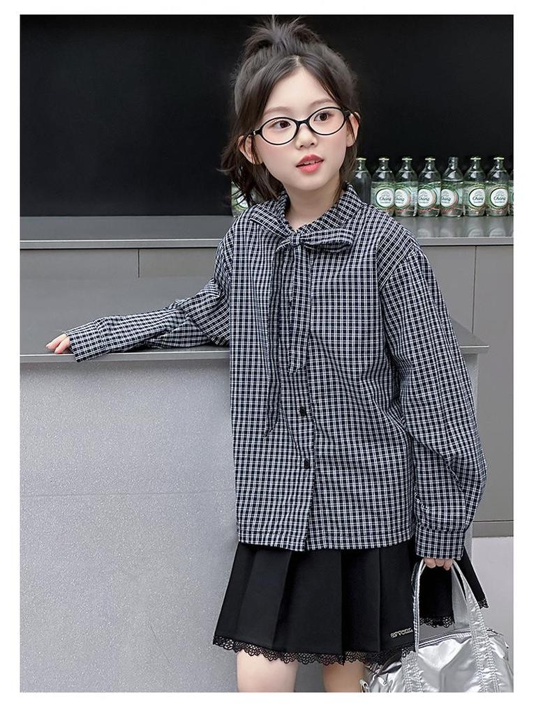 Jesień 2025 Dziewczęcy Sportowy Zestaw Dwuczęściowy w Stylu Akademii – Casualowa Koszula i Sweter dla Dzieci Średnich i Dużych