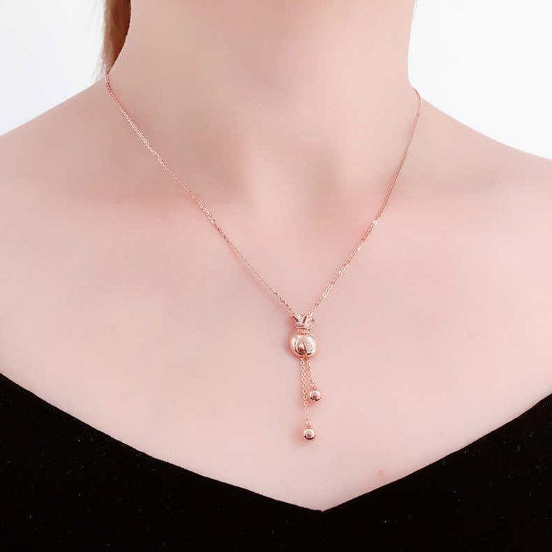 Purple Gold Letter Money Bag Plated With Rose Gold Exquisite Temperament Colored Gold Women'S Necklace