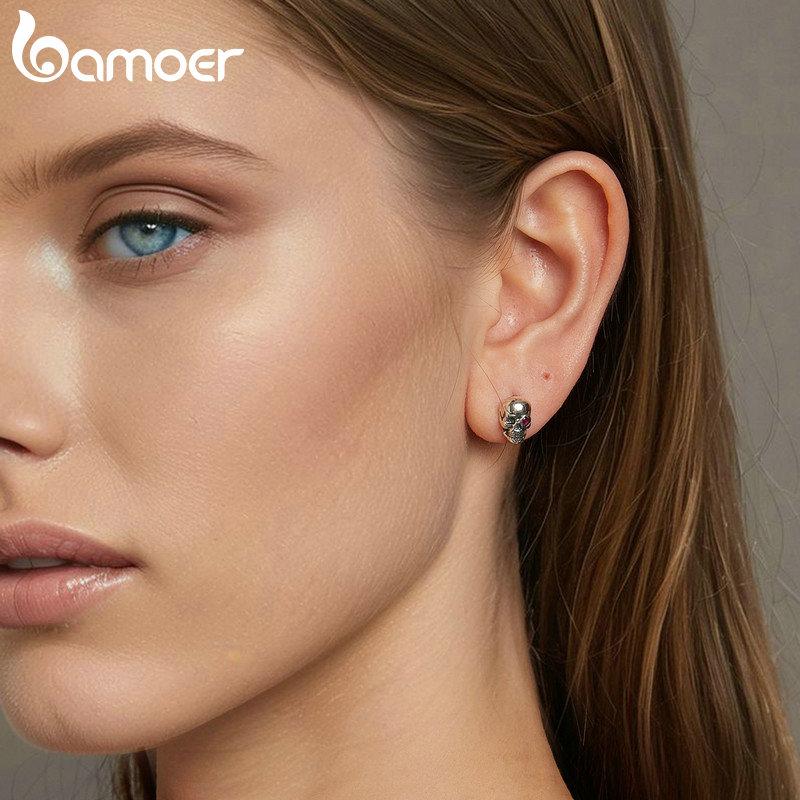 WOSTU Boucles d'oreilles à tige en argent sterling 925 avec tête de mort - Style vintage personnalisé - Bijoux fins pour femmes
