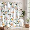 1 Delicate Orange And Peach Floral Shower Curtain, Soft Watercolor Design, With Hooks, Polyester Fabric, Machine Washable