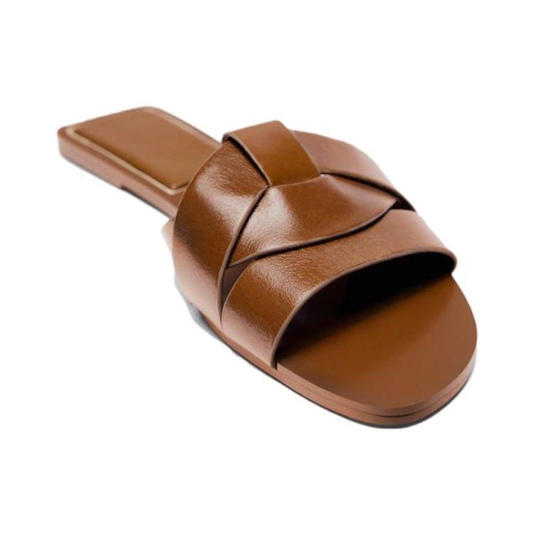 Zara Comfortable Versatile Flat Slip-On Sandals Women Sandals Brown 2600710105