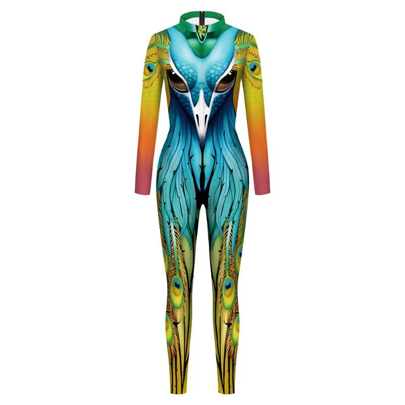 Cosplay Women Robot Punk Printed Retro Mechanica Bodysuit Catsuit Zentai Halloween Party Performance Costume