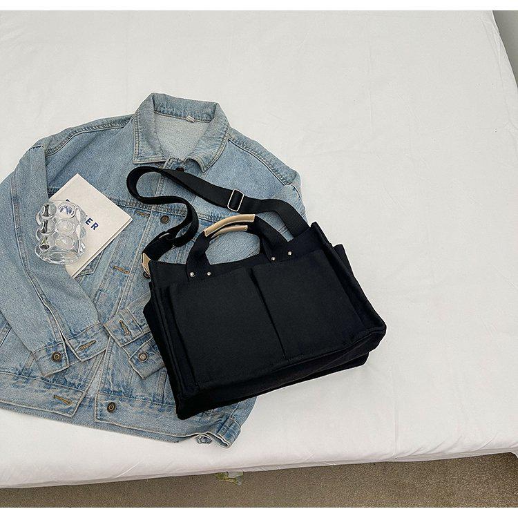 2024 Multi-Layer Color Block Canvas Crossbody Tote Bag for Mommies