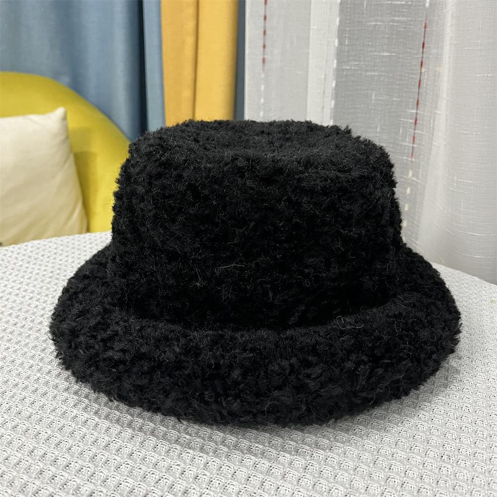 Lamb Wool Crimped Basin Hat Women's Autumn and Winter Face Small Dome Top Hat Fashion Versatile Warm Fisherman Hat