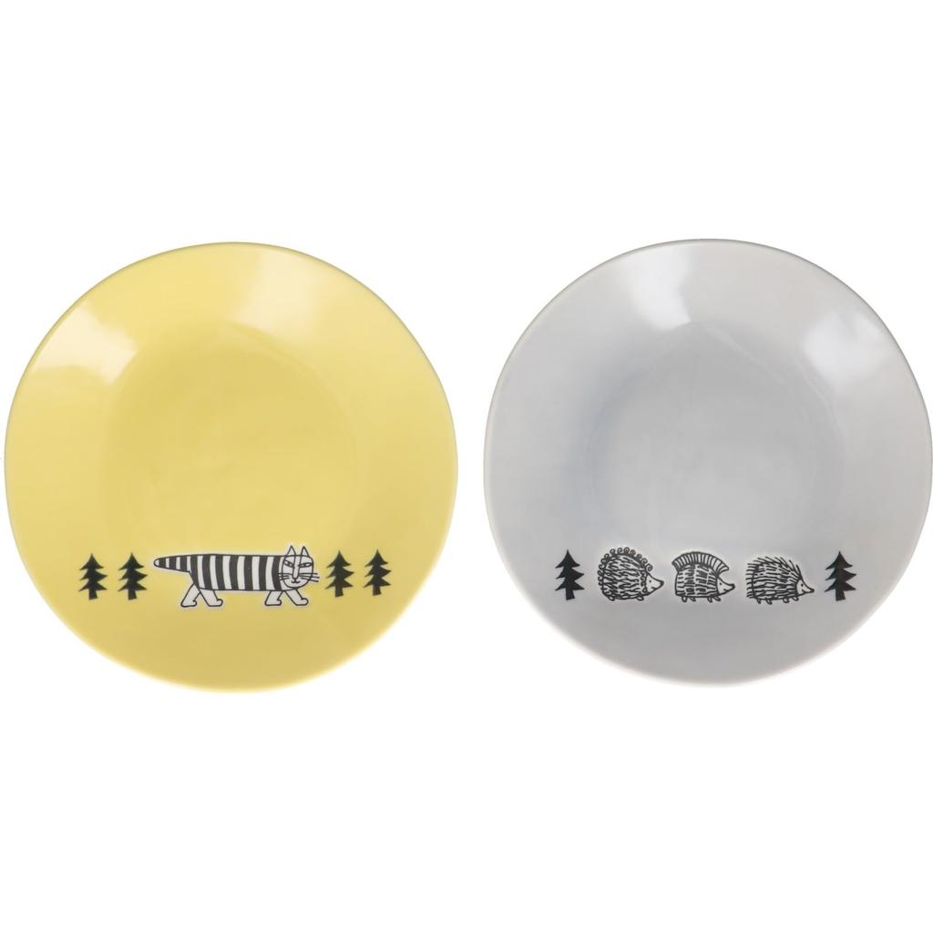 Yamaka Shoten Lisa Larson Stroll 19cm Made in Plates, Pair, Yellow/Gray, Japan, LL90-153