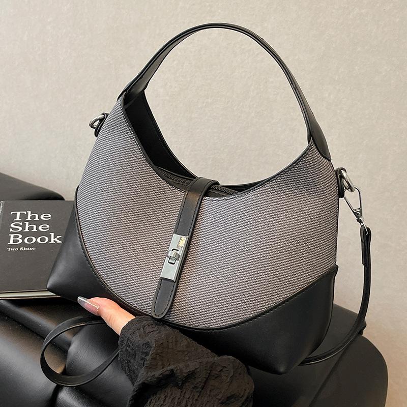 

2025 summer new contrasting color niche women s bag retro shoulder versatile casual simple underarm portable messenger bag чёрный
