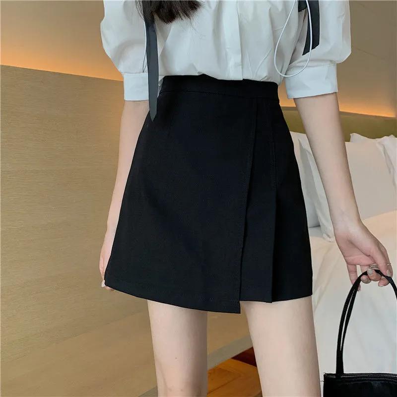 Women s Cream High Waist Fake Skirt Front Split Wide Leg Short Culottes S чёрный
