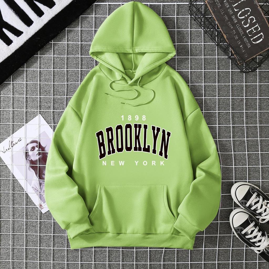 Brooklyn Print Fleece Hoodie: Autumn/Winter Loose Fit for Women & Couples