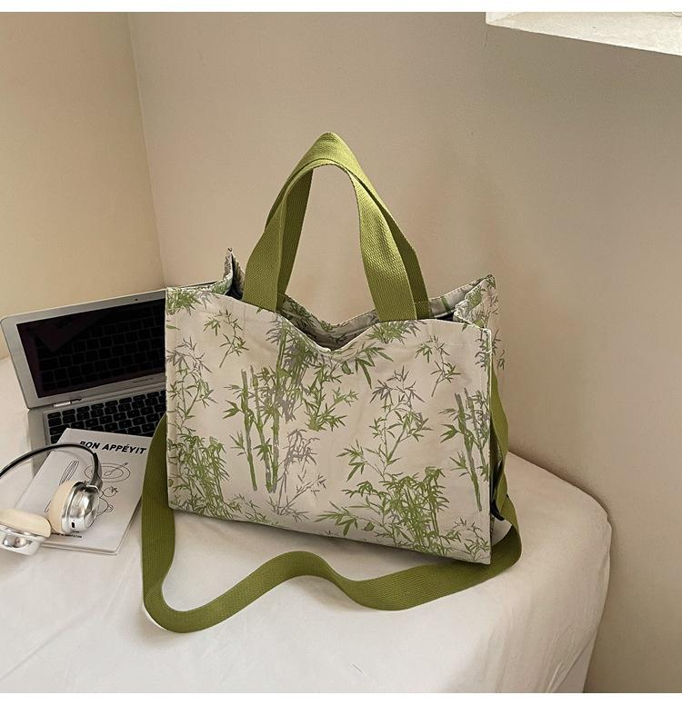 

2025 Мода Класс Комьютер Сумка для покупок Комьютер Большая Вместимость Сумка-тоут Женская Сумка на плечо с принтом бамбука зелёный