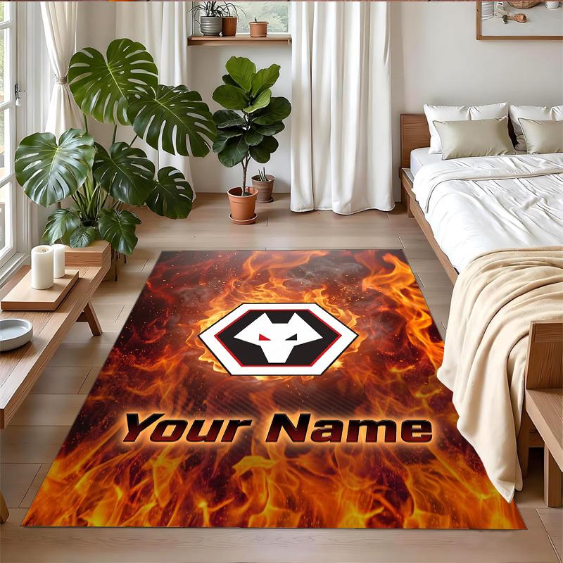 Crystal Velvet Rug Custom Name Text, Soft Non Slip Floor Mat Home DecorWolverhampton Wanderers Football