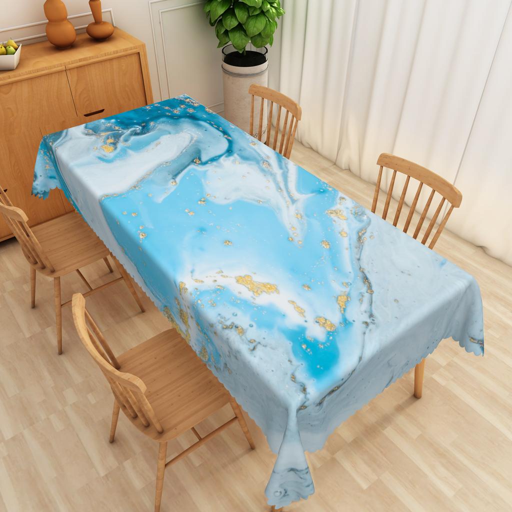 Ocean Blue Tablecloth Seashell Starfish Wave Beach Print Waterproof Table Cover For Kitchen Decoration Birthday Party Tablecloth