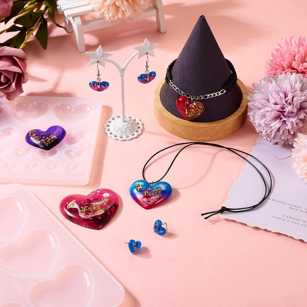 2Pcs Heart Shape Silicone Molds Love Heart Cabochons Resin Casting Molds Chunky Valentines Love Jewelry Pendant Mould for Epoxy Resin DIY Earring