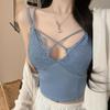 Summer sexy solid color lace cross sling vest women with chest pad inside and outside wear slim and slim back top