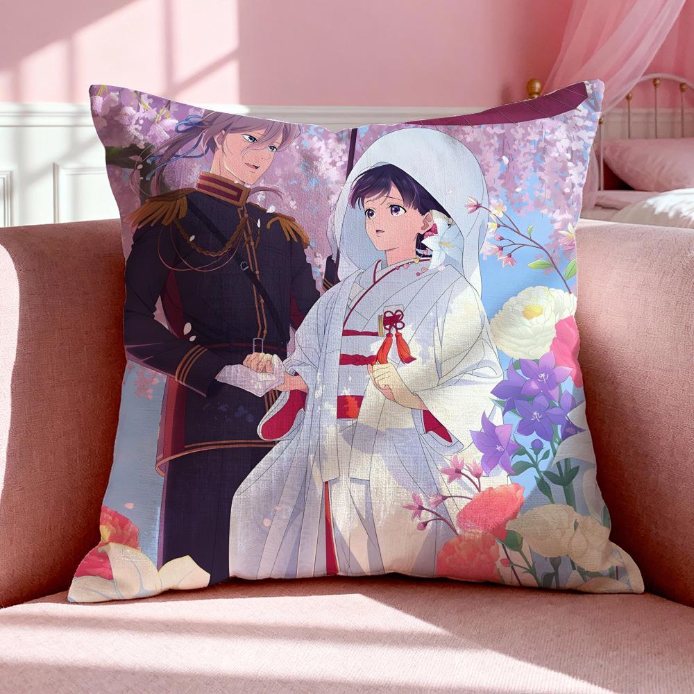 Anime MMy Happy Marriage Cushion Cover Breathable Linen Pillowcase Summer Odorless EcoFriendly Invisible Zipper Washable 30X30cm