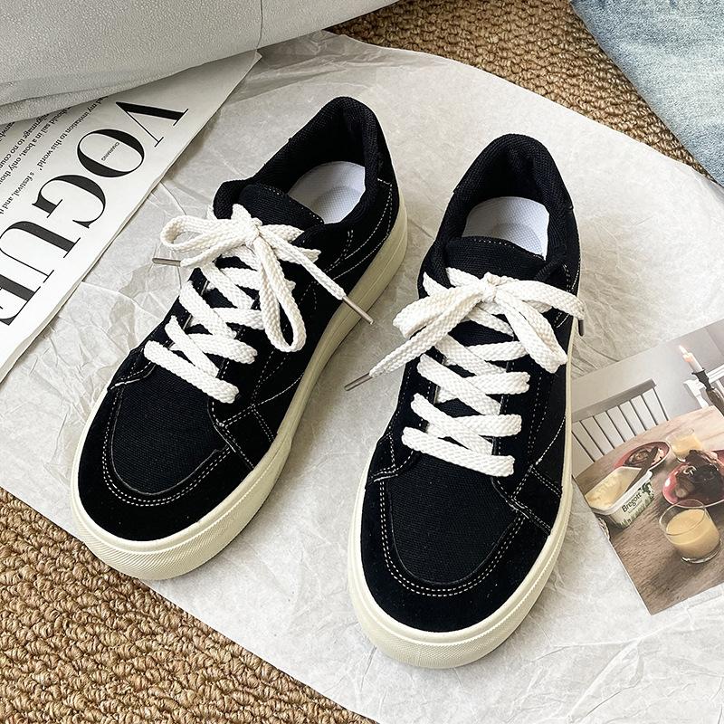 

Casual and comfortable sports muffin platform lace-up canvas shoes women s 2025 summer new fashion trend sports shoes 40 чорний