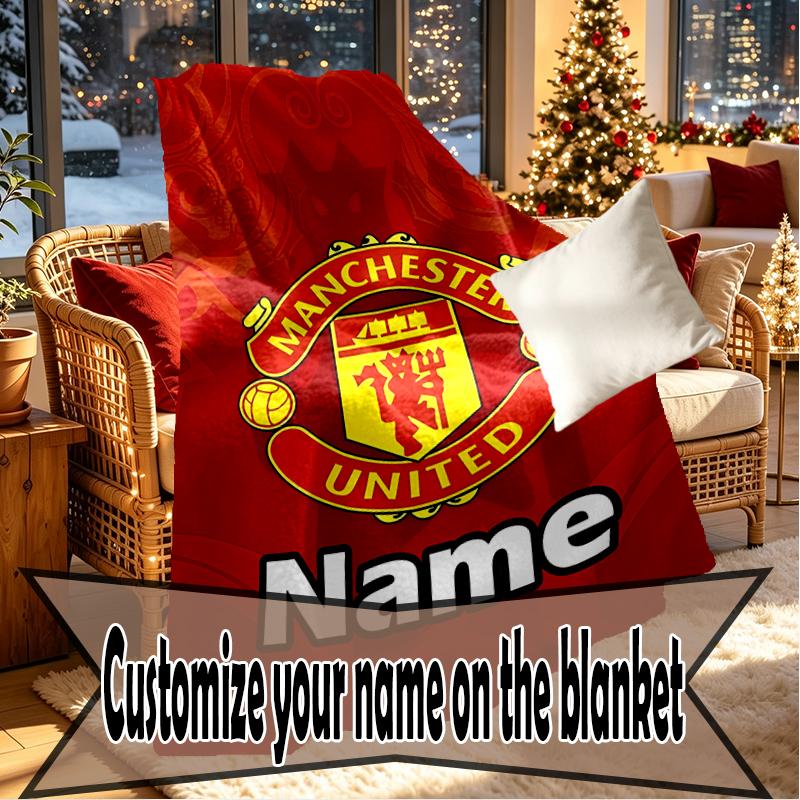 Custom Name Personalized Manchester Football F.C Print Blankets, Home Decor, Bedroom, Sofa, Camping, Couch, Gifts for Birthday Christmas