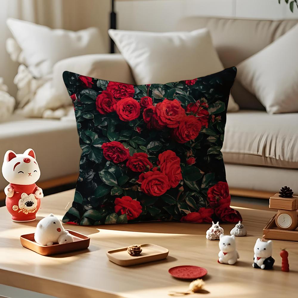 Beautiful Rose Cushion Cover Silky Short Plush with Invisible Zipper Dustproof Sofa Pillow Case for Home Decor