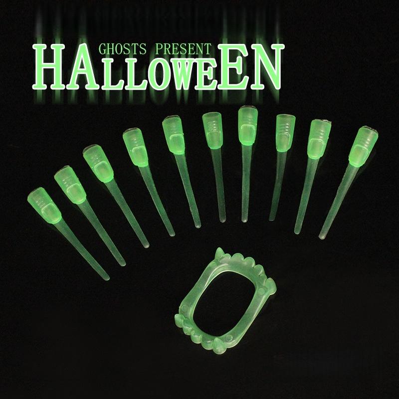 

11 шт. Хэллоуин Ужас Клыки вампира Реквизит для ногтей Светящийся в темноте Набор ногтей Призрачный палец Светящиеся Длинные Ногти Набор Клыков L