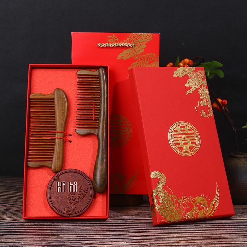 Green Sandalwood Carved Long-Handled Massage Comb for Women