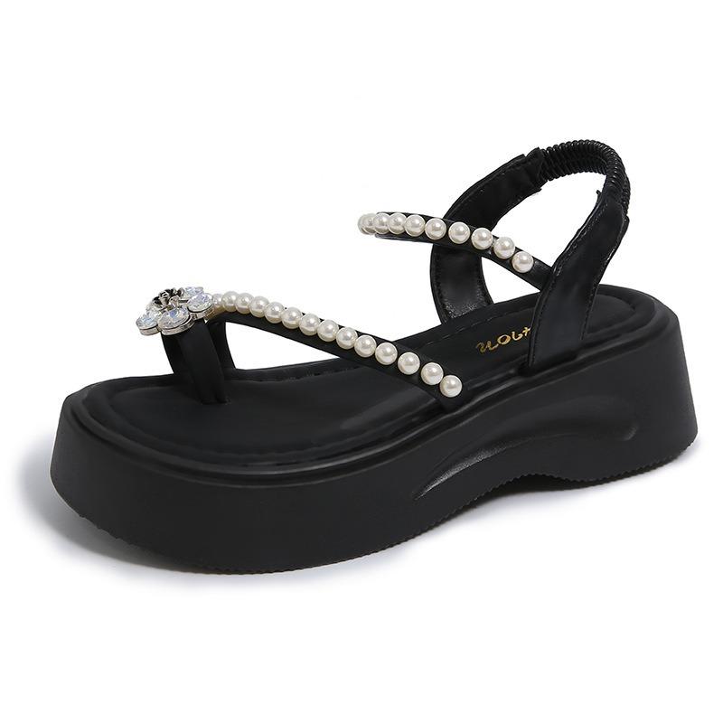 

Rhinestone cover toe sandals for women s summer wear, new fashion and advanced sense, thick sole heightening and comfortable beach sandals for women 40 чёрный
