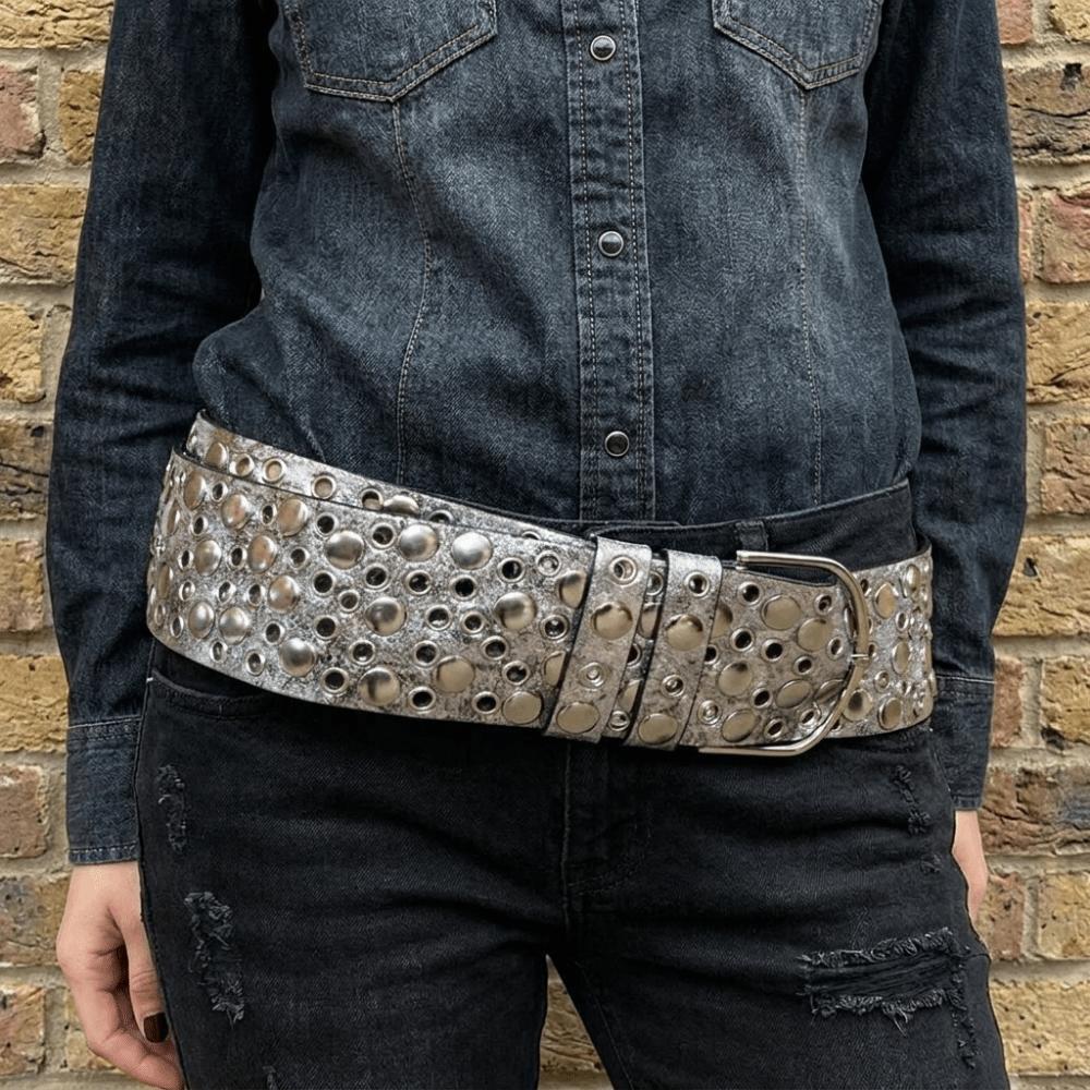 Heavy-Duty Design Rivet Wide Belt Personalized Retro-style Decorative Belt Punk Studded Belt Jeans