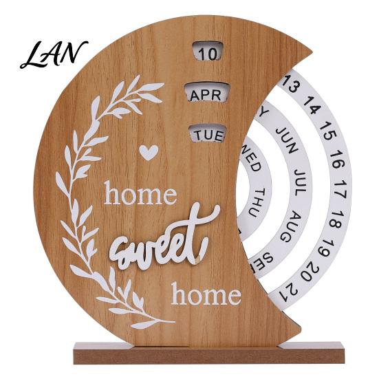 Office Desk Accessories for Men Wooden Perpetual Calendar, Manual Rotating Calendar Home Natural Wood Decor, Creative Date Month Week Display Desktop