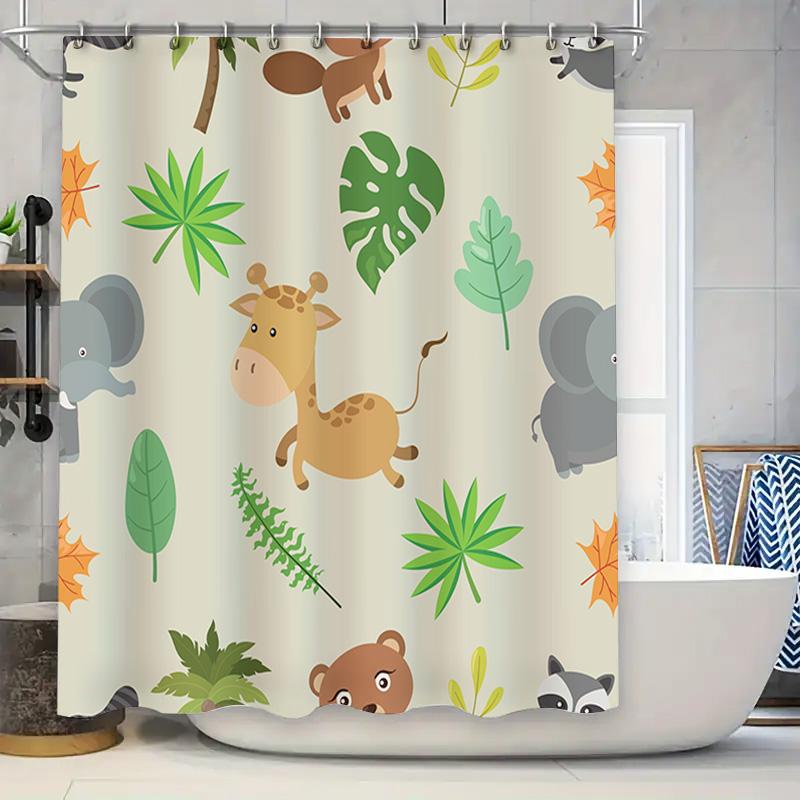 

Animal Leaf Print Shower Curtain For Bathroom Decor Green Leaves Pattern Home Decoration Waterproof Bath Mat Cover Multiple Size W60H190(CM)-1 Pcs