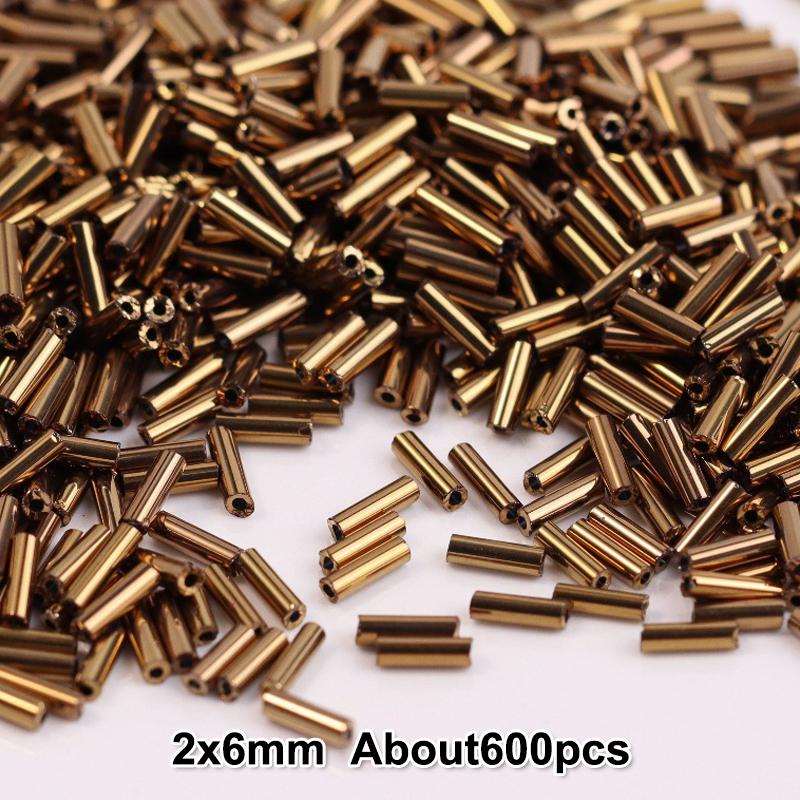 2x6mm Colorful Silver Core Czech Glass Seed Bugle Beads Tube Spacer Beads For Jewelry Making Garment Sewing Accessory
