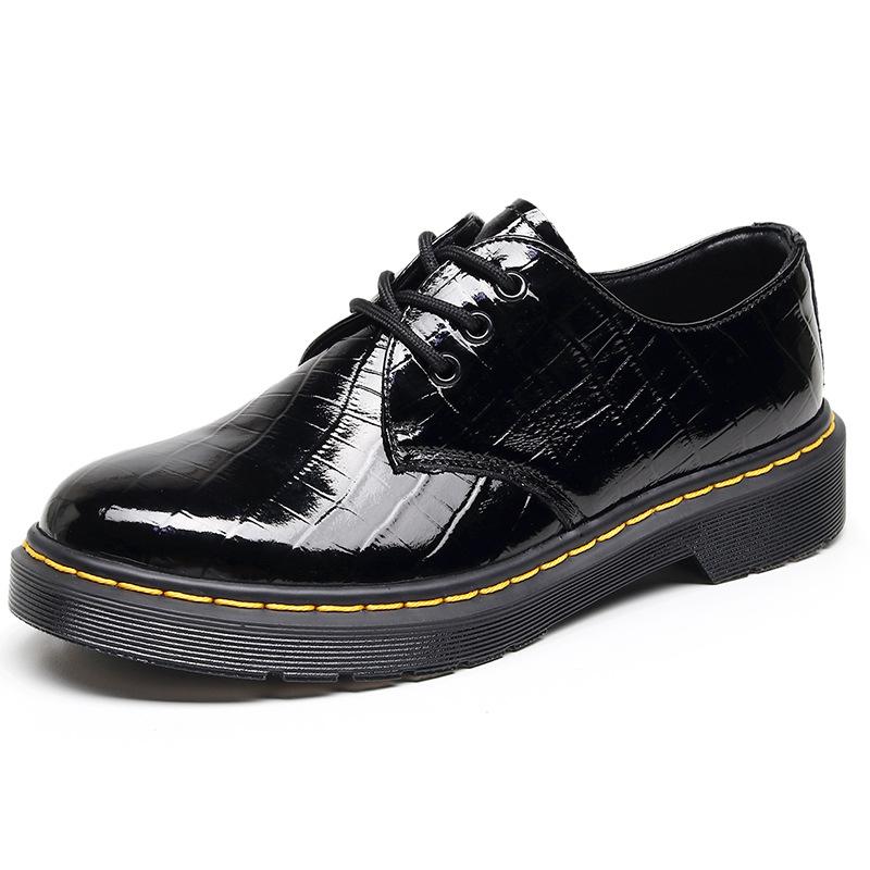 

1 Low-top Martin shoes men s genuine leather alligator leather large-size short boots round head casual non-slip leather shoes 38 чёрный