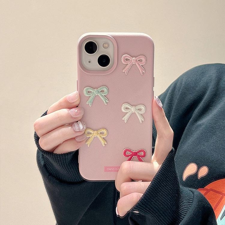 Three-dimensional Color Bow Suitable for IPhone16promax Apple 14 Mobile Phone Case 13/12 Women 15 Anti-fall