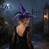 Fashionable Theme Event Hat Halloween Star Witch Hat, Mesh Veil Rose Feather Cone Adult Party Hats for Women, Gothic Costume Headwear, Cosplay