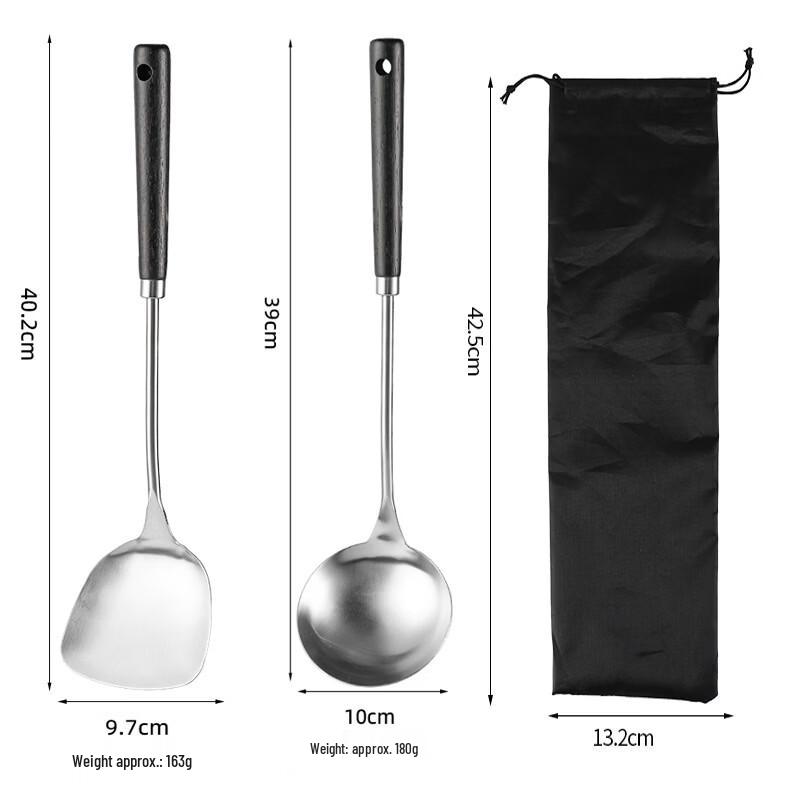 Abay Extended Wooden Handle Stainless Steel Cooking Utensil Set