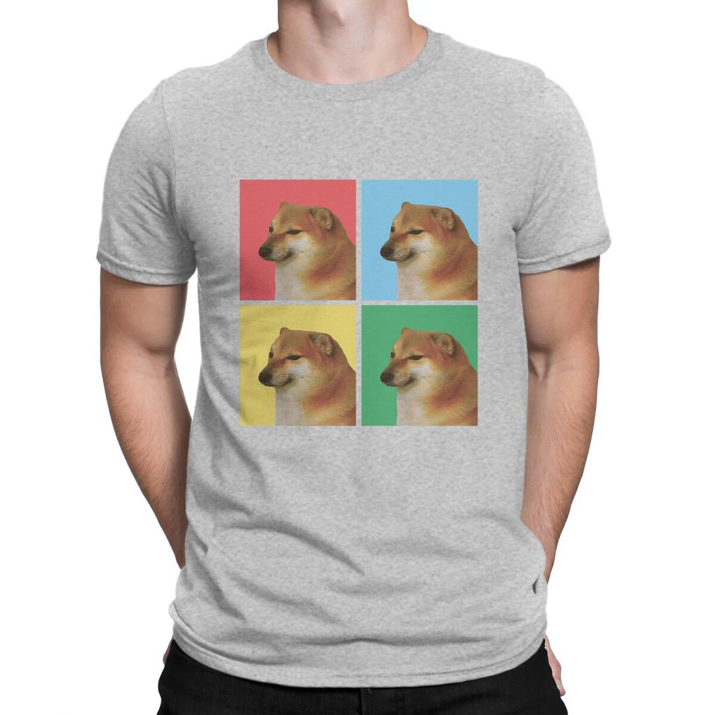 Herren Cheems Doge Cover T-Shirts 100% Baumwolle Oberteile Vintage Kurzarm Rundhals T-Shirt Geburtstagsgeschenk T-Shirt