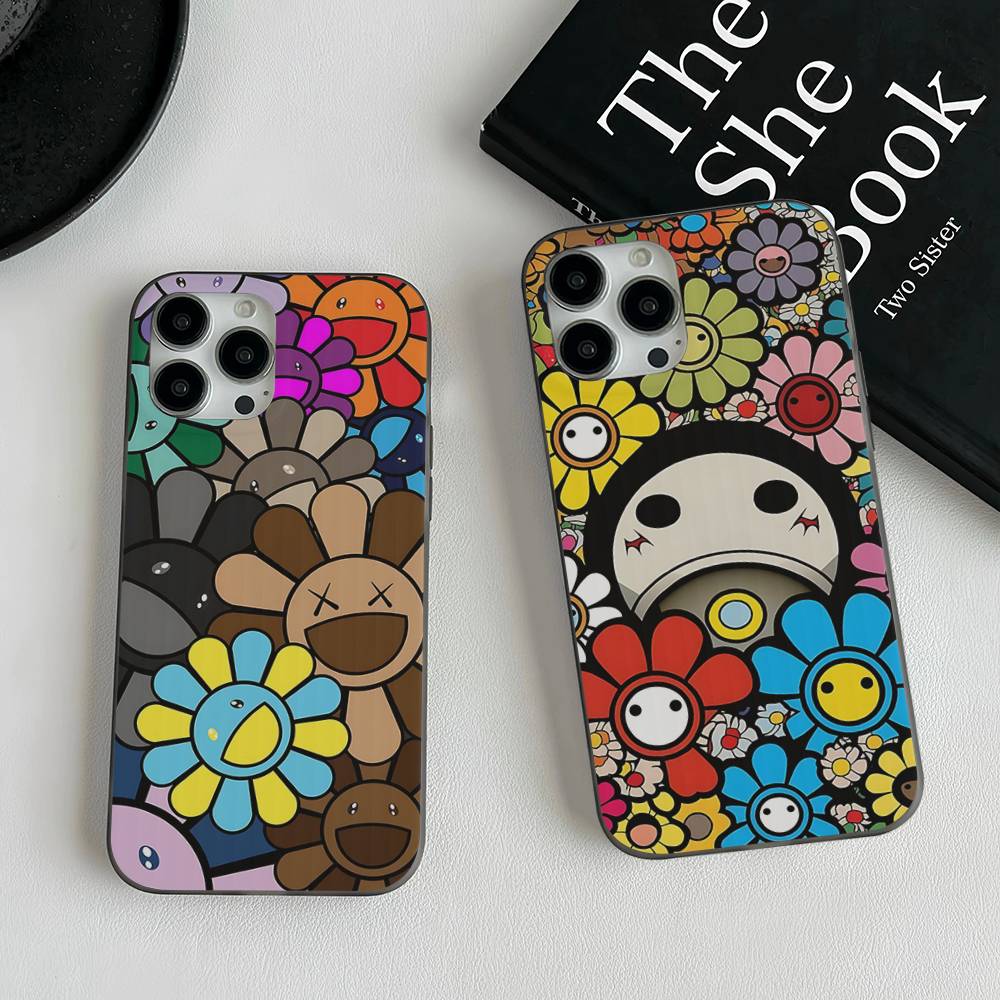 T-Takashi Flower M-Murakami Soft Corrugated Phone Case For IPhone 11 12 13 14 15 16 17 Pro Max Plus Ripple Silicone Cover
