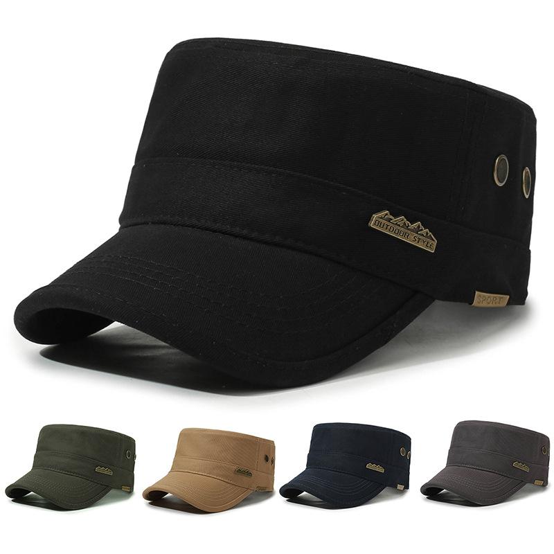 New Four Seasons Flat Top Hat Men'S Simple Cotton Peaked Hat Fashion Baseball Cap Casual Cap, Commuter Sunshade Hat