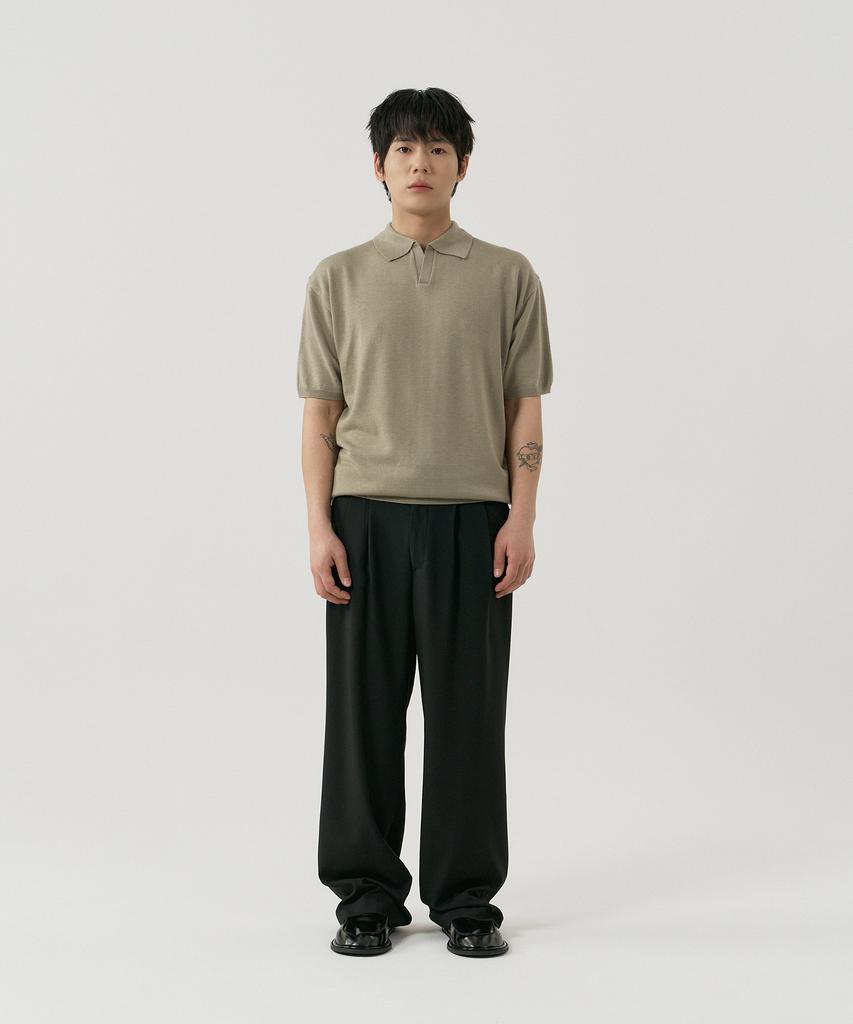GNOK Silk Collared Short Sleeve Knit [Khaki]