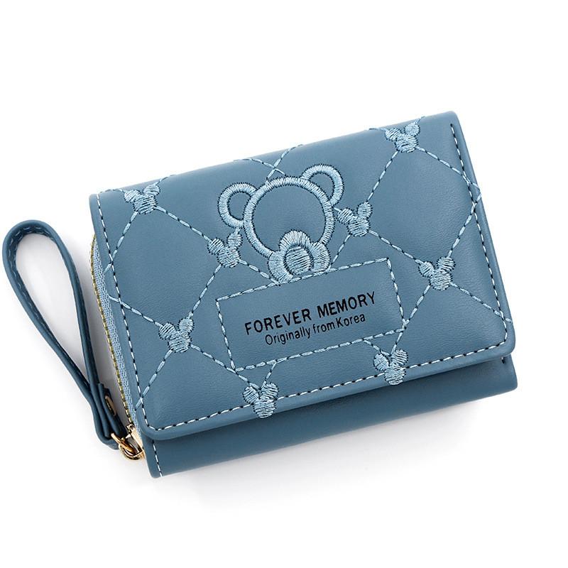 Cartoon Embroidered Pu Wallet For Women With Multiple Card Slots And Zipper Closure
