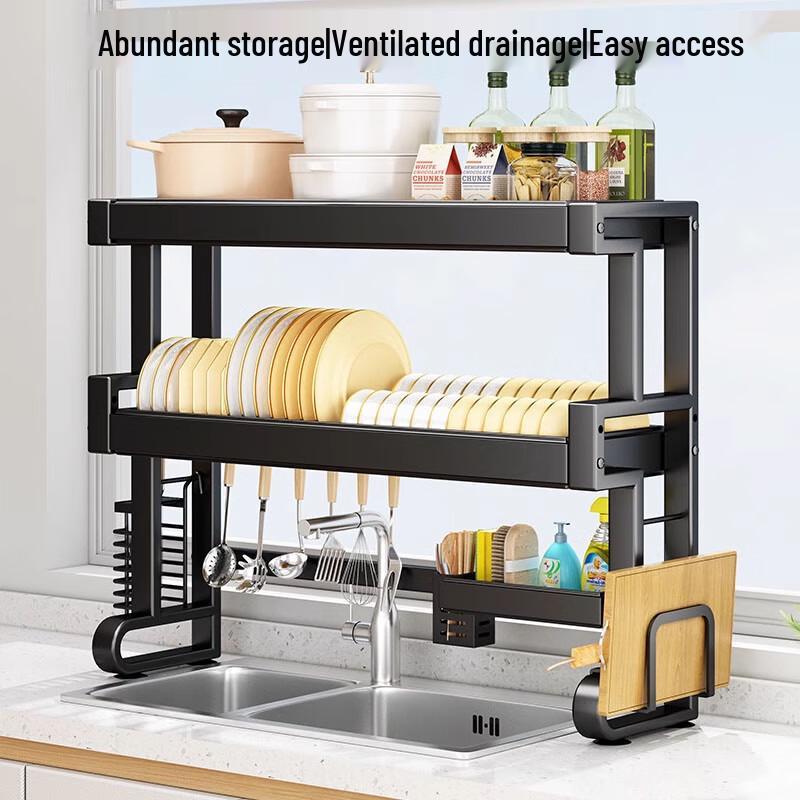 Beifu Carbon Steel Double-Layer Kitchen Sink Organizer Rack, 66cm