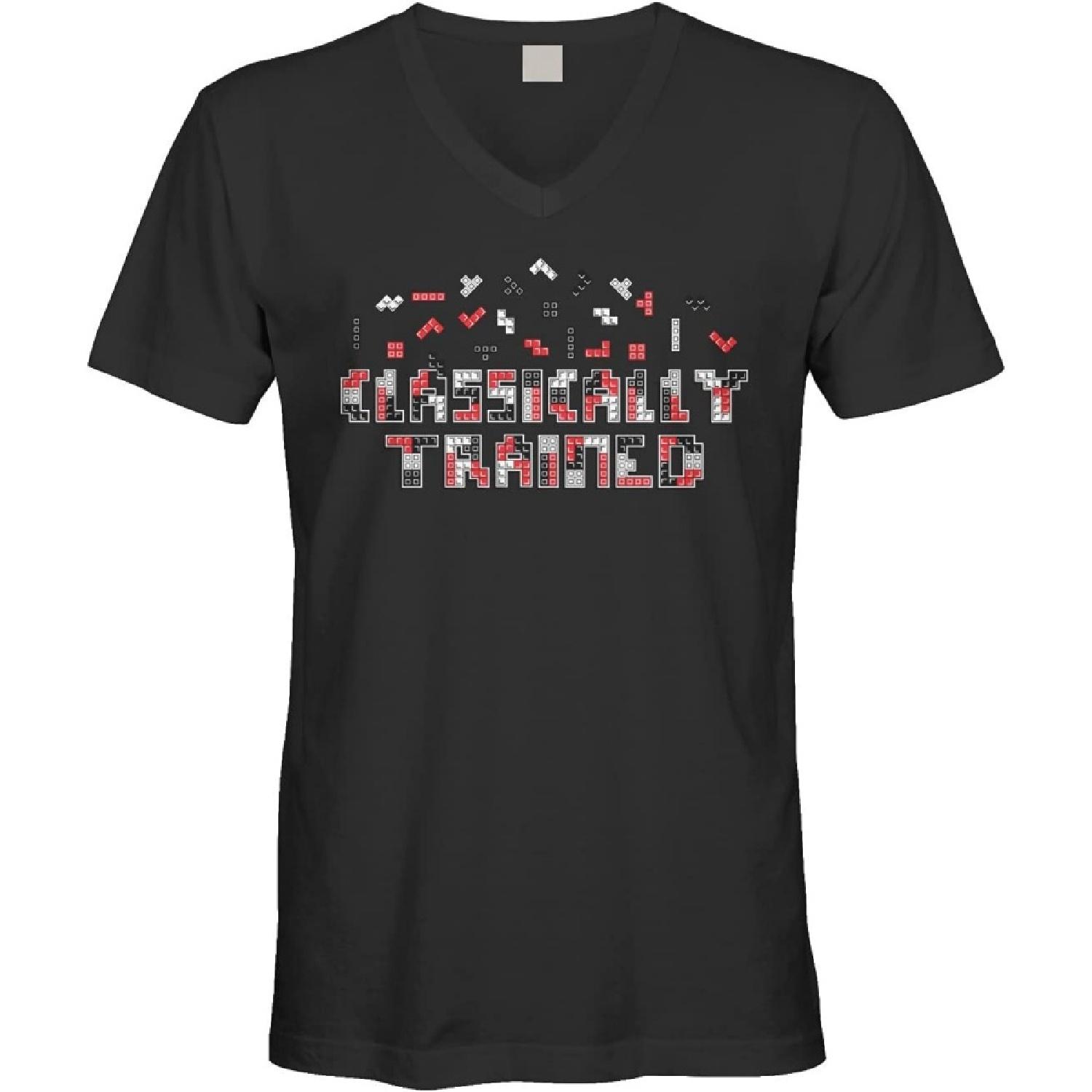 Мужская футболка Cybertela с V-образным вырезом, классически обученный, видеоигры, смешной геймер S чёрный