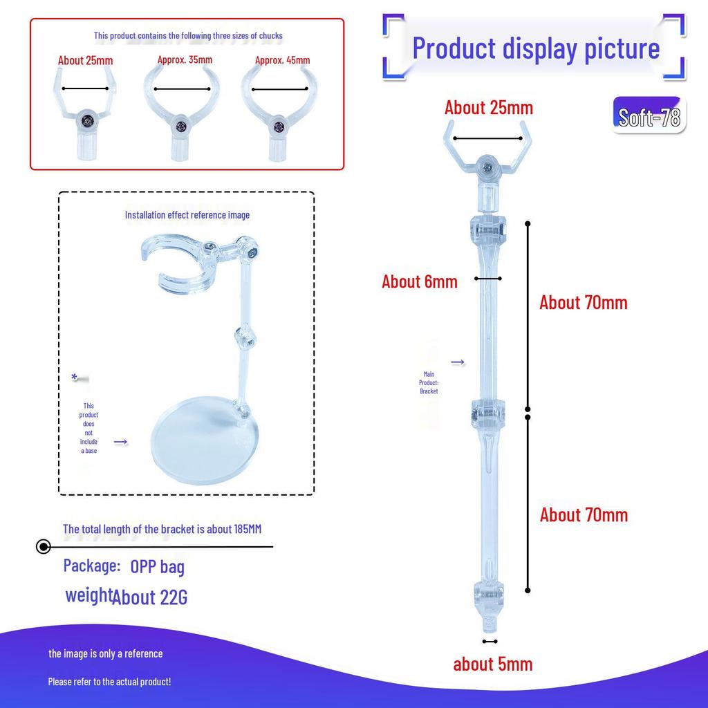 Adjustable Transparent Figure Stand Clip with Waist Support, Bendable Auxiliary Stand, Multiple Sizes