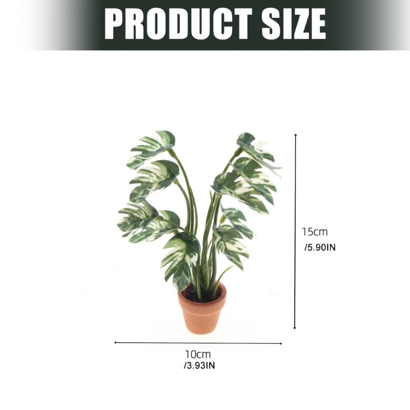Mini Plastic White Variegated Monstera Leaf Decoration For Dollhouses Accessories And Toy Furniture