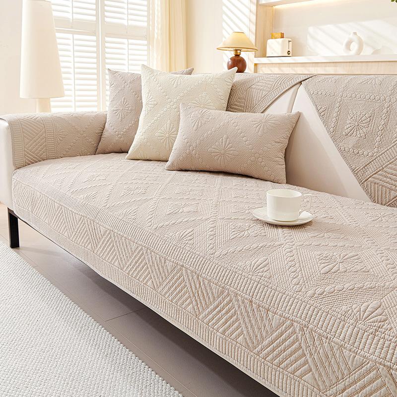 Four Season Universal Pure Cotton Sofa Cover Fabric Anti Slip Simple Nordic Sofa Cover Cream Style Straight Row Sofa Cover Towel